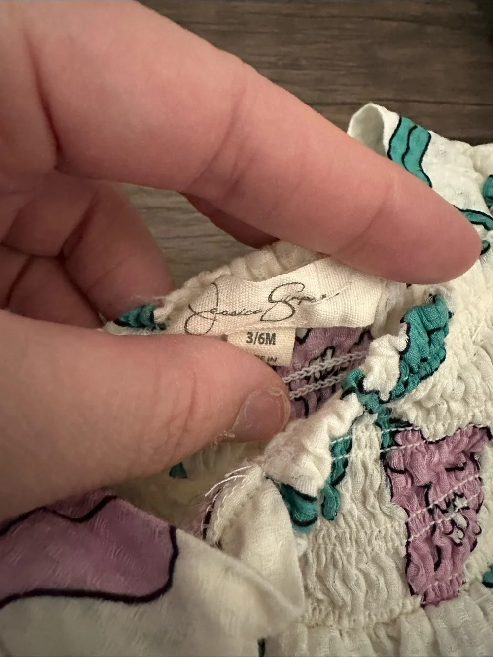 Jessica Simpson White Baby Hat with Light Purple Floral and Teal Leaves